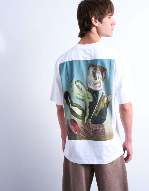 Topman relaxed fit t-shirt with front and back collage floral prints in white, 5 of 5