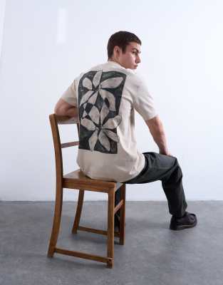 Topman Relaxed Fit T-shirt With Front And Back Floral Prints In Neutral