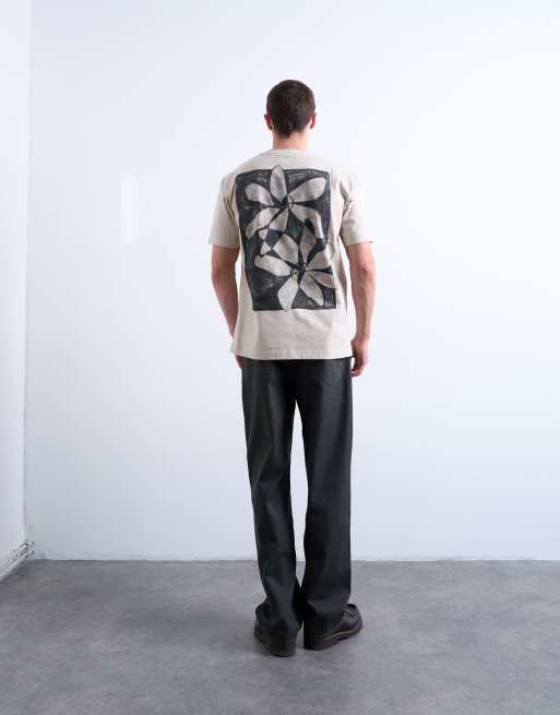Topman relaxed fit t-shirt with front and back floral prints in stone , 5 of 5