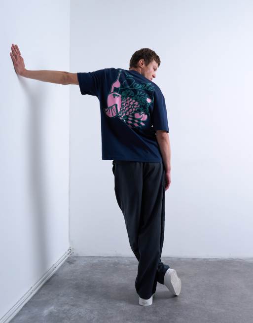 Topman relaxed fit t-shirt with front and back fruit and wine prints in navy, 3 of 5