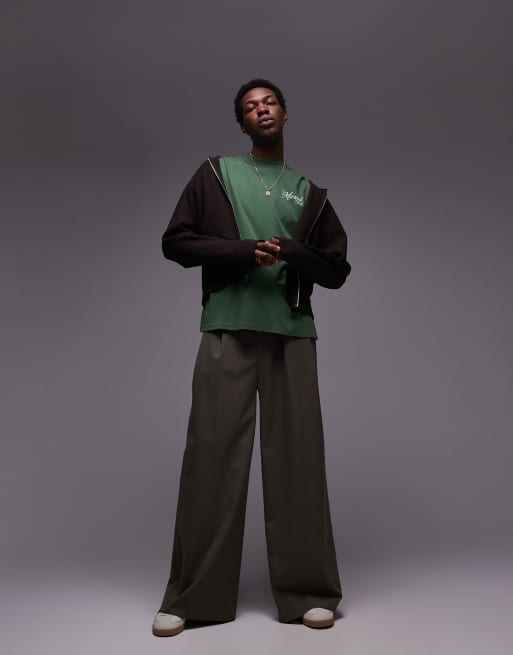 Topman relaxed fit t-shirt with front and back market prints in washed green, 3 of 4