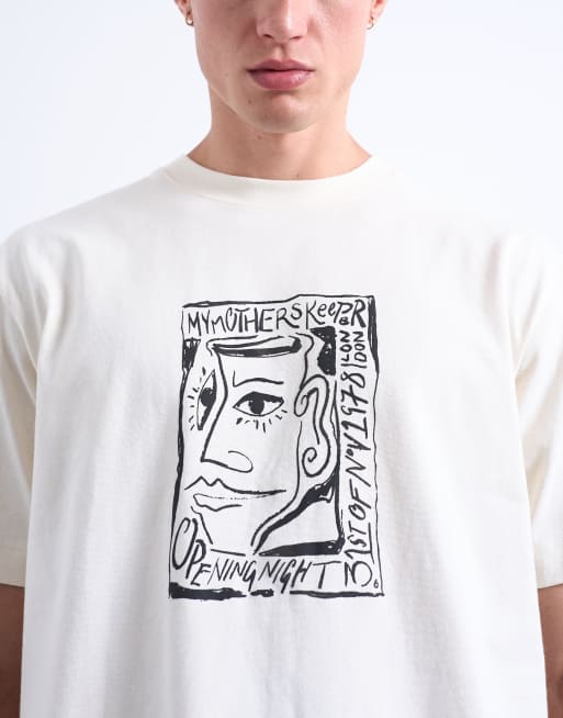 Topman relaxed fit t-shirt with front and back Mother's Keeper print in ecru, 5 of 5