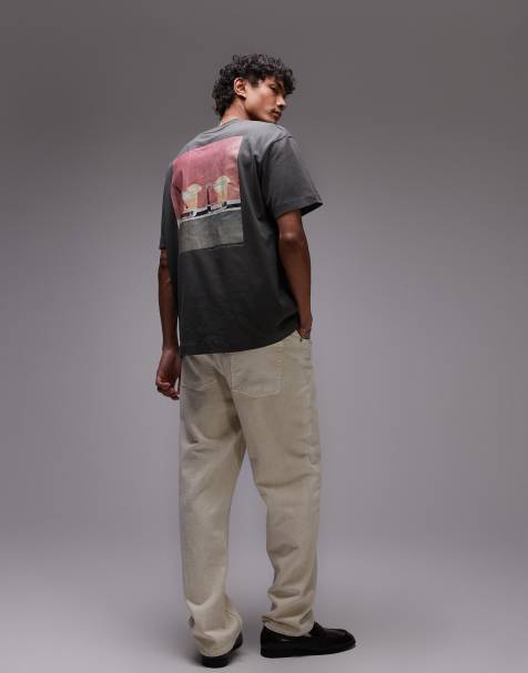 Topman relaxed fit t-shirt with front and back negroni prints in charcoal - view 1