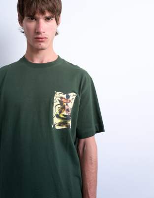 Topman Relaxed Fit T-Shirt With Front And Back Watercolor Shapes Prints In Dark Green by Topman