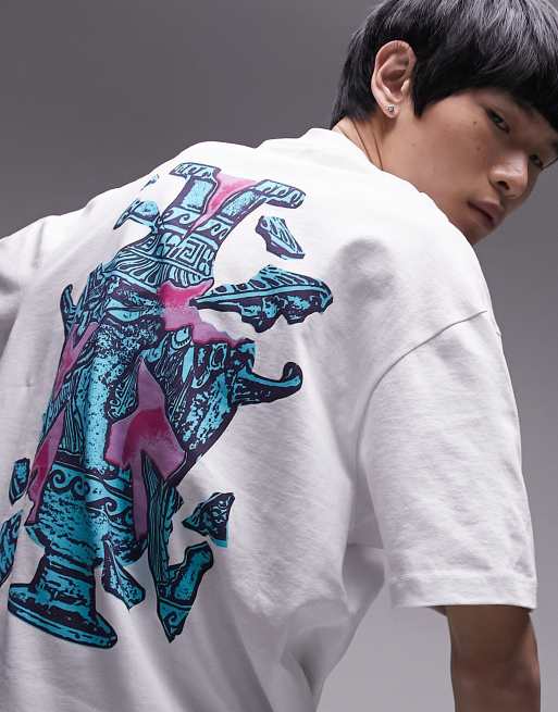 Topman relaxed fit t-shirt with front text embroidery and back grecian urn print in white