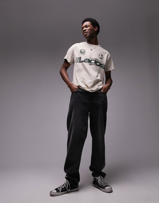 Topman relaxed fit t-shirt with Lagos print in washed stone, 4 of 4