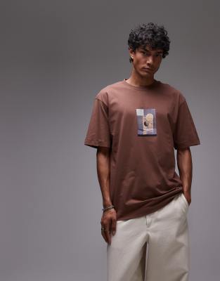 Topman relaxed fit t-shirt with lime cocktail print in brown