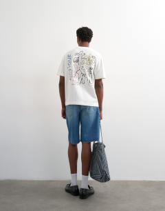 Relaxed fit t-shirt with magique front and back embroidery in ecru