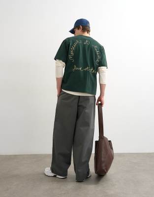Topman Relaxed Fit T-shirt With Monsieur Front And Back Embroidery In Green