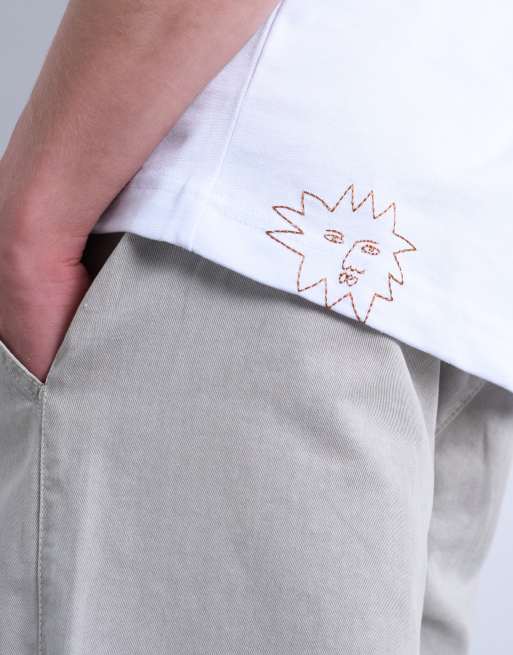 Topman relaxed fit t-shirt with sun doodle print and embroidery in white, 4 of 5