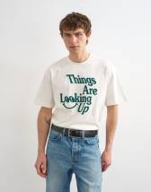 Topman relaxed fit t-shirt with things are looking up embroidery in ecru