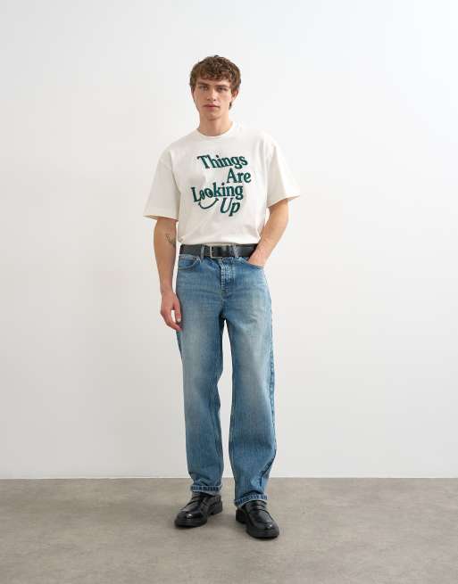 Topman relaxed fit t-shirt with 'Things are looking up' embroidery in ecru, 5 of 5