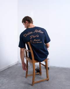 Relaxed fit t-shirt with Union Atelier embroidery in navy