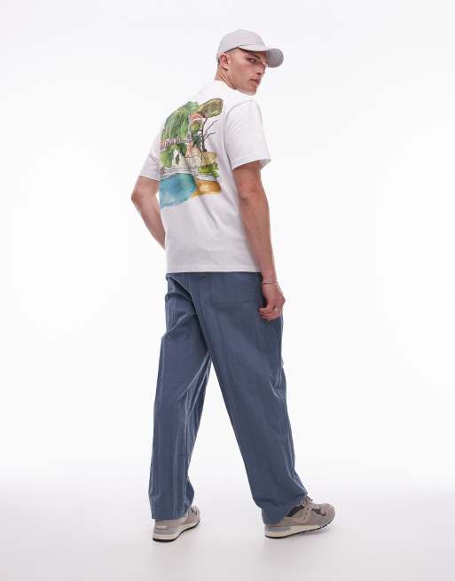 Topman relaxed fit t-shirt with watercolour riviera front and back print in white, 4 of 5