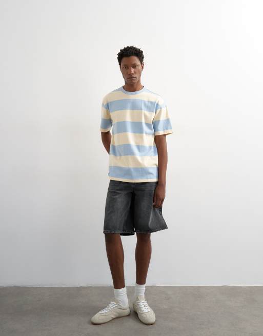 Topman relaxed fit t-shirt with wide stripe in blue and cream , 3 of 5