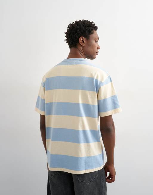 Topman relaxed fit t-shirt with wide stripe in blue and cream , 4 of 5