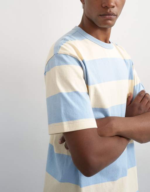 Topman relaxed fit t-shirt with wide stripe in blue and cream , 5 of 5