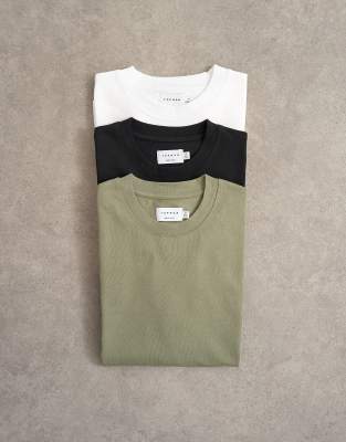 Relaxed-Fit-T-Shirts in Weiß, Schwarz und Khaki, 3 er-Pack-Mehrfarbig Mehrfarbig XL