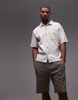 Topman relaxed fit texture shorts in brown - view 1