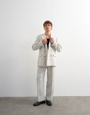 Relaxed fit textured boucle blazer in cream