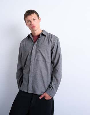 Topman Relaxed Fit Textured Shirt In Gray