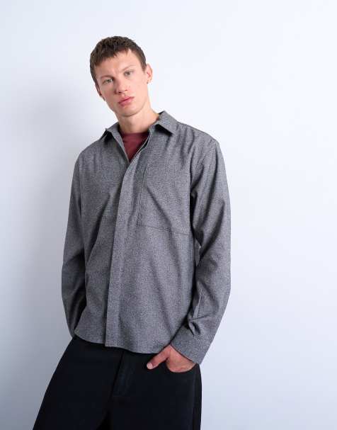 Topman relaxed fit textured shirt in salt & pepper - view 1
