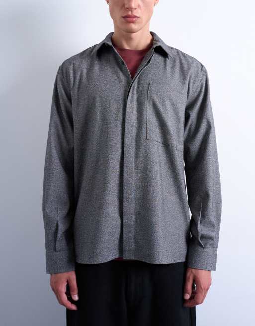 Topman relaxed fit textured shirt in salt & pepper, 3 of 5