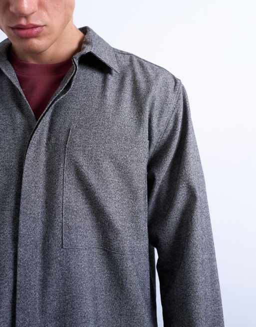 Topman relaxed fit textured shirt in salt & pepper, 4 of 5