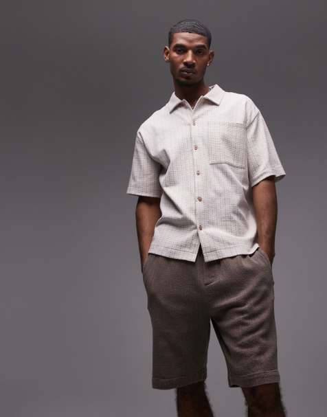 Topman relaxed fit textured shorts in brown - view 1