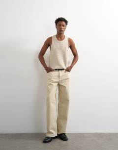 Model wearing Relaxed fit textured vest in stone
