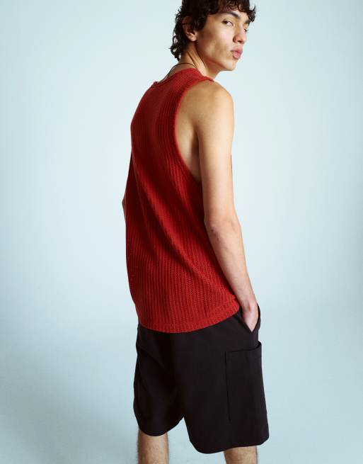 Topman – Relaxed-Fit-Trägertop aus Häkelstrick in Rostrot, 3 von 4