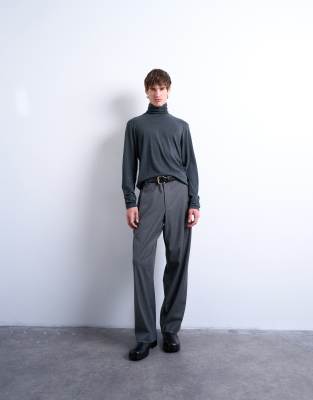 Topman Relaxed Fit Turtle Neck Long Sleeve T-shirt In Gray