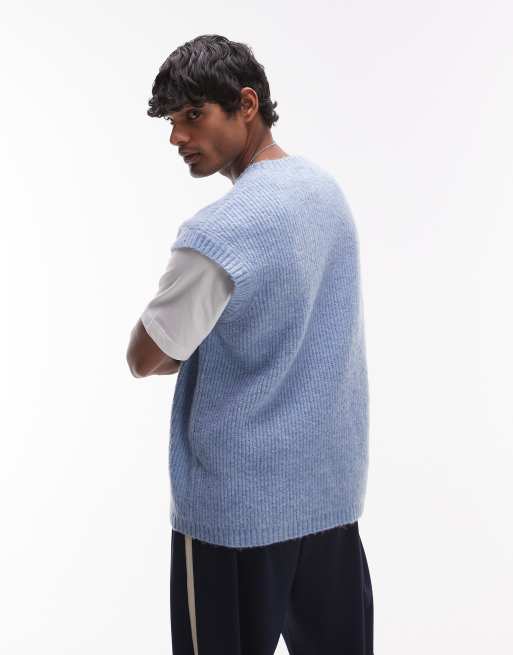 Topman relaxed fit vest in light blue, 4 of 4