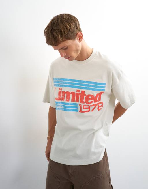 Topman relaxed-fit vintage T-shirt met print in ecru