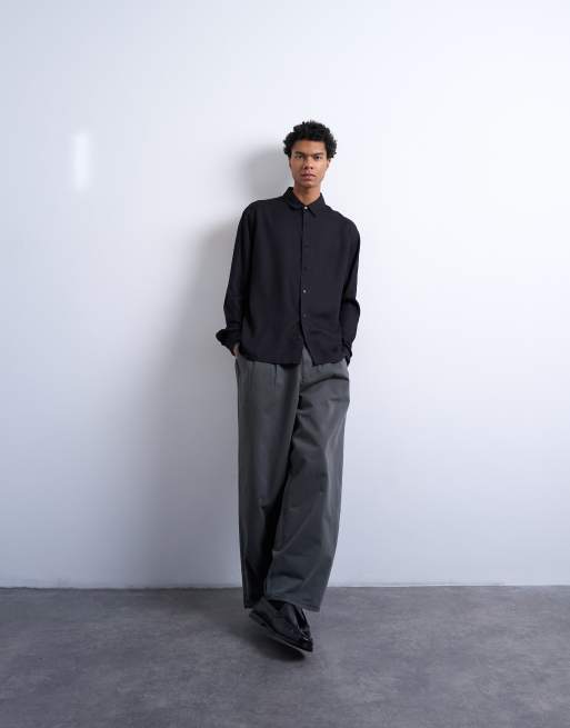 Topman relaxed fit viscose twill shirt in black, 2 of 5