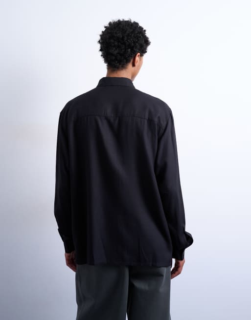 Topman relaxed fit viscose twill shirt in black, 3 of 5
