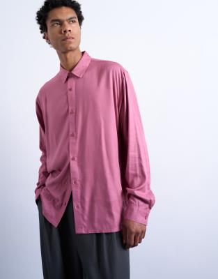 Topman Relaxed Fit Twill Button-up Shirt In Pink