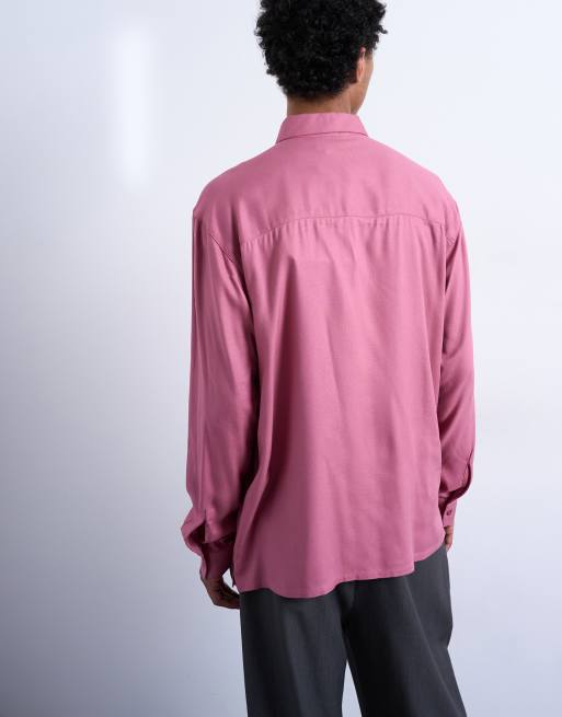 Topman relaxed fit viscose twill shirt in mauve, 5 of 5