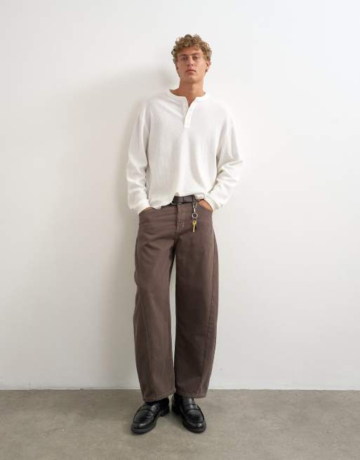 Topman Relaxed Fit Waffel-Henley mit offenem Saum in gewaschenem Ecru, 3 von 5