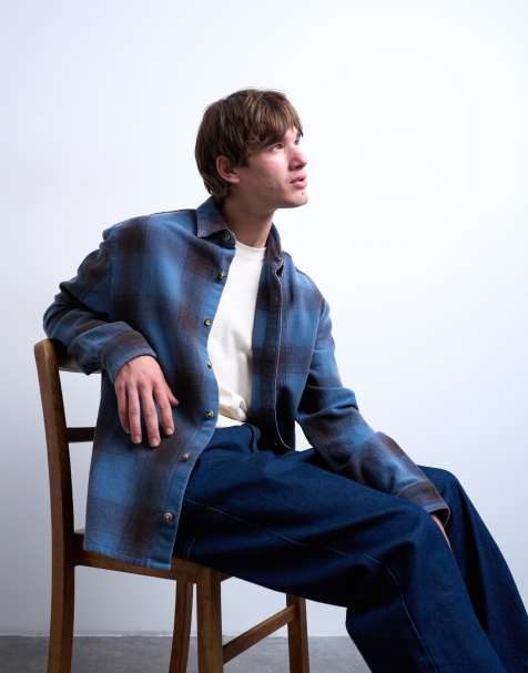 Topman relaxed fit washed check shirt in blue