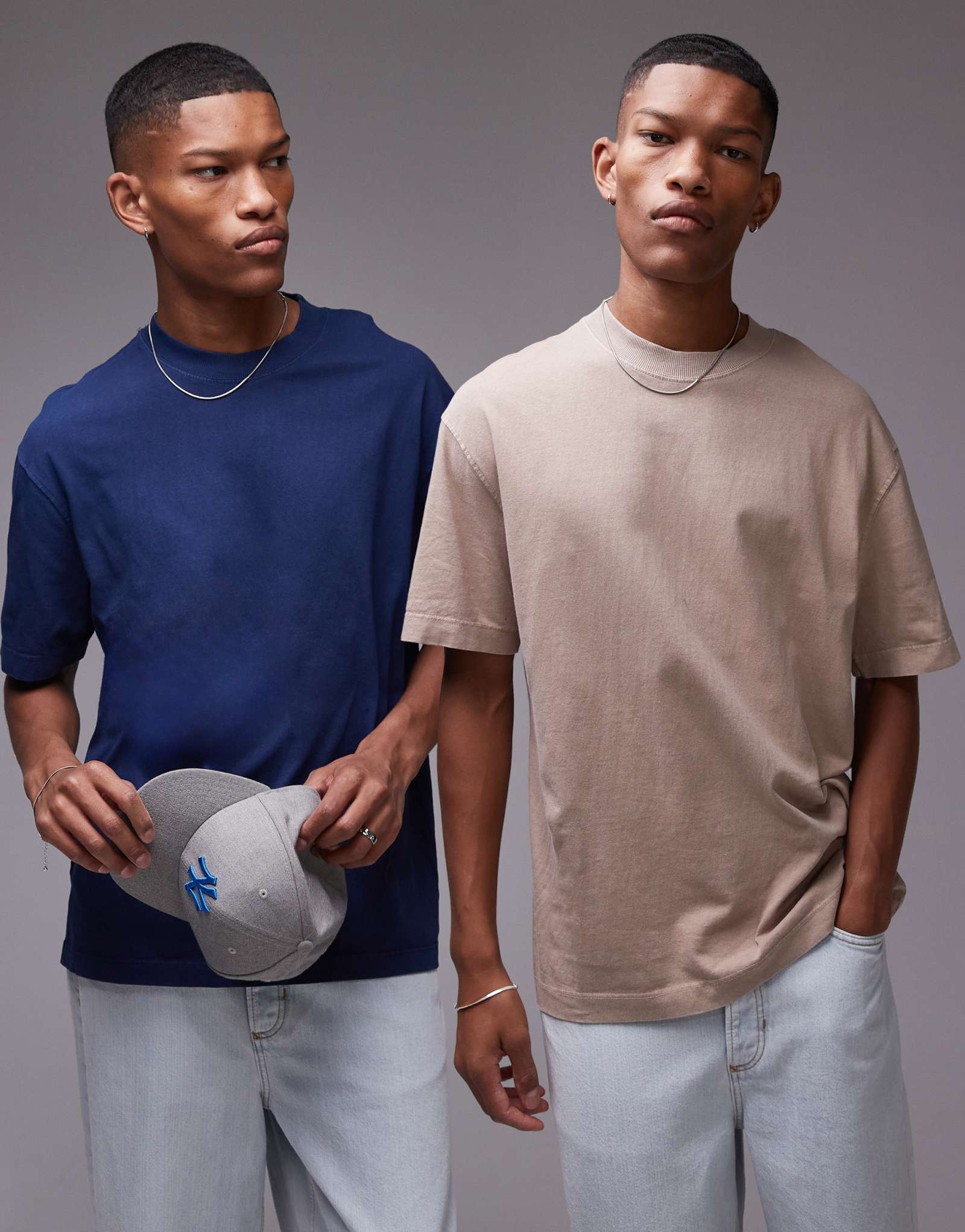 Футболки свободного кроя Topman, 2 шт., синего и кремового цветов