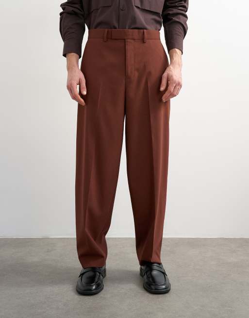 Topman relaxed fit wool touch suit trousers in rust, 2 of 5