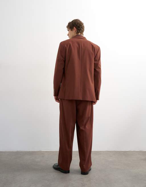Topman relaxed fit wool touch suit trousers in rust, 3 of 5