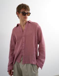 Relaxed fit woven mesh shirt in washed pink