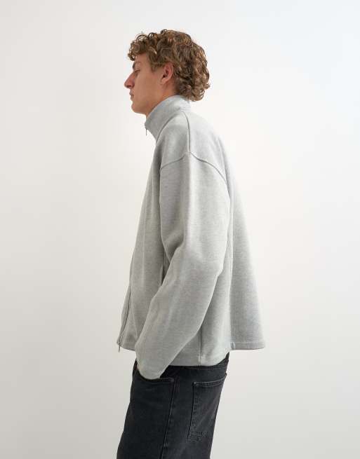 Topman relaxed-fit zware sweater met rits en opstaande kraag in gemêleerd grijs, 5 van 5