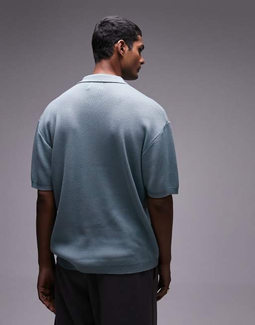 Topman relaxed floral embroidered knitted shirt in blue, 3 of 4