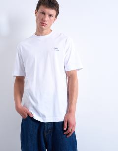 Model wearing Relaxed for Going Nowhere print t-shirt in white