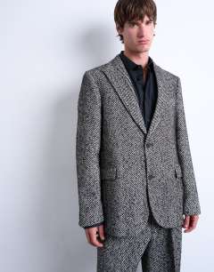 Relaxed herringbone wool blazer in black