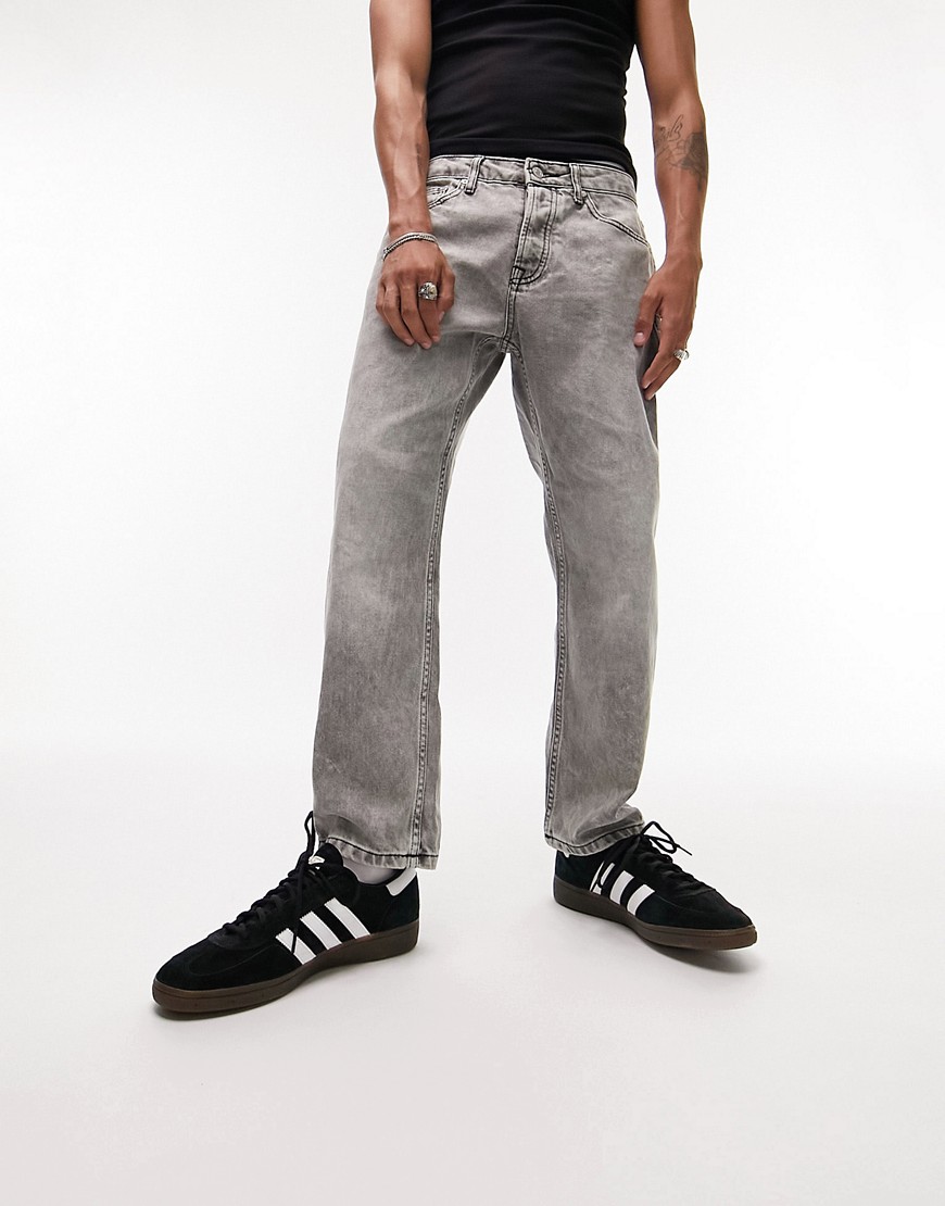 Topman relaxed jeans in dark washed grey tint-Black