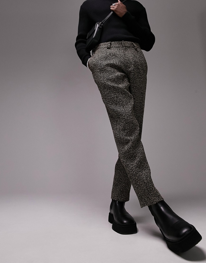 Topman relaxed jumbo twill pants in stone and black-Neutral